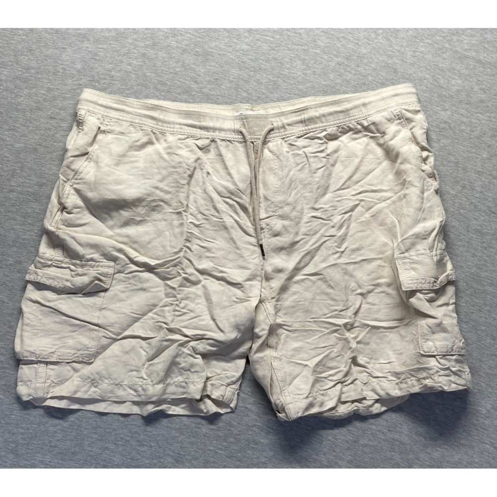 Cubavera Cargo Shorts Mens 2XL Beige Linen Viscose Walking Casual Drawstring